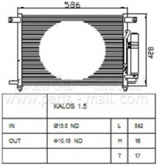 PXNCC-019 PARTS MALL  Радиатор кондиционера CHEVROLET AVEO Наклонная задняя часть (T250, T255) 08-,AVEO седан (T250, T255)