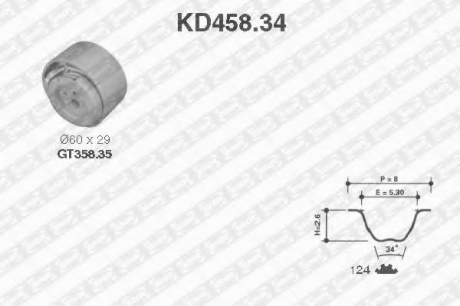 KD458.34 NTN SNR Рем. Комплект ГРМ: ремень + ролики