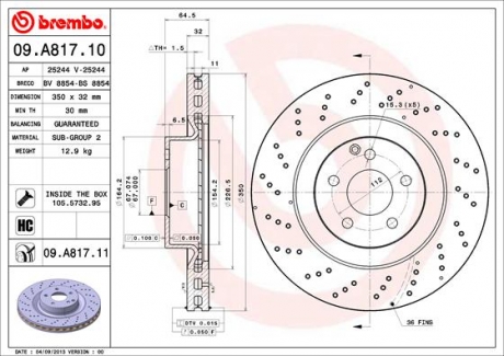 09.A817.11 Brembo Тормозной диск вентилируемый