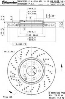 09.A828.11 Brembo Тормозной диск вентилируемый