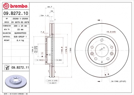 09.B272.10 Brembo Тормозной диск вентилируемый