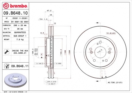 09.B648.10 Brembo Тормозной диск вентилируемый