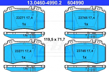 13.0460-4990.2 ATE Комплект гальмівних колодок з 4 шт. дисків