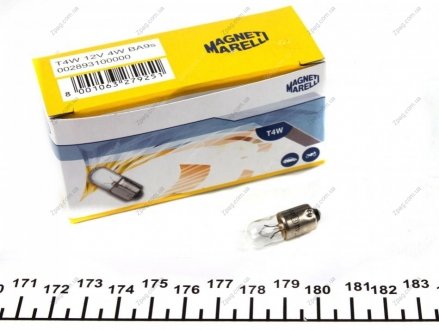 002893100000 MAGNETI MARELLI Лампа розжарювання T4W 12V 4W BA9s (вир-во Magneti Marelli)