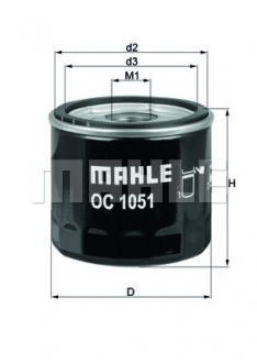 OC1051 MAHLE Фильтр масляный двигателя FORD FOCUS I, II, III 98-, FIESTA IV, V, VI 96- (пр-во KNECHT-MAHLE)