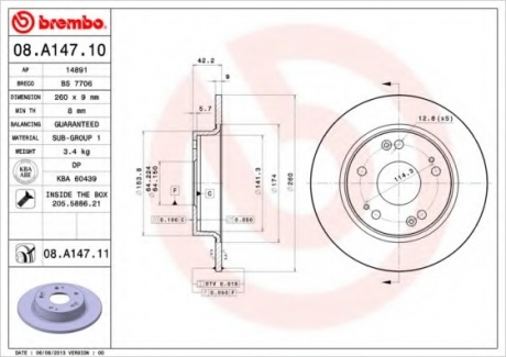 08.A147.10 Brembo Тормозной диск