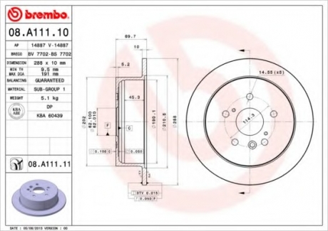 08.A111.11 Brembo Тормозной диск