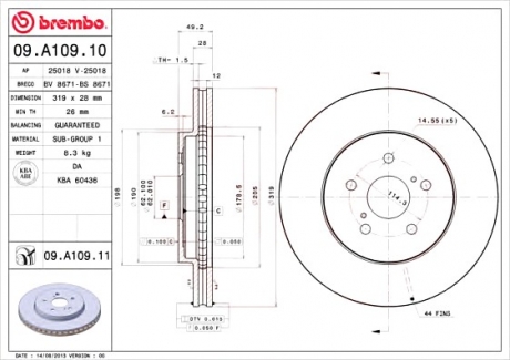 09.A109.11 Brembo Тормозной диск