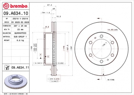 09.A634.10 Brembo Диск гальмівний