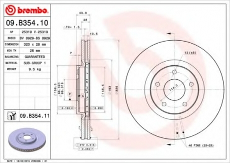 09.B354.10 Brembo Тормозной диск