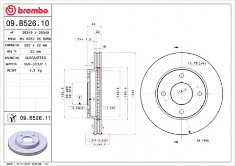 09.B526.10 Brembo Диск гальмівний