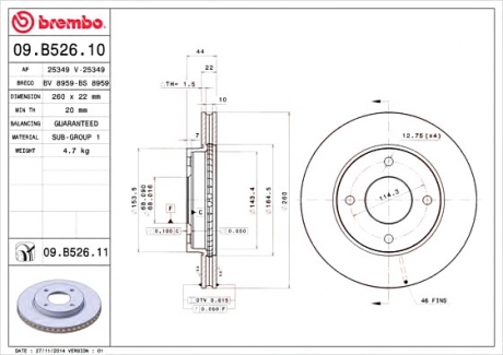 09.B526.11 Brembo Тормозной диск