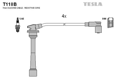 T118B TESLA  Комплект кабелів високовольтних