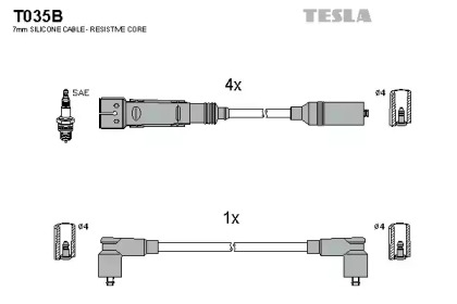T035B TESLA  Комплект кабелів високовольтних