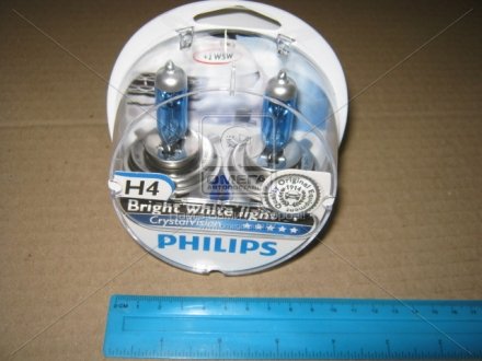 12342CVS2 PHILIPS Лампа накаливания H4 12V 60/55W P43t-38 Cristal Vision + 2x W5W 4300K (пр-во Philips)