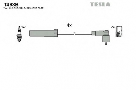 T498B TESLA  Провод высоковольтный CITROEN/PEUGEOT BX/XANTIA/XM/XSARA/306/405/406/605/806 2.0, к-т