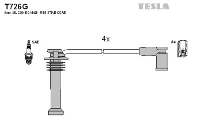 T726G TESLA  Провод высоковольтный FORD/MAZDA FIESTA/FOCUS/MONDEO/TRANSIT/121 1.4/1.6/1.8/2.0, к-т