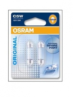6418-02B OSRAM Лампа софітна допоможе. освітлення C5W 12V 5W SV8.5-8 (2 шт) blister (вир-во OSRAM)