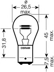 7528ULT-02B OSRAM Лампа накаливания P21/5W12V 21/5W BAY15d Ultra Life (Blister 2шт)(пр-во Philips)