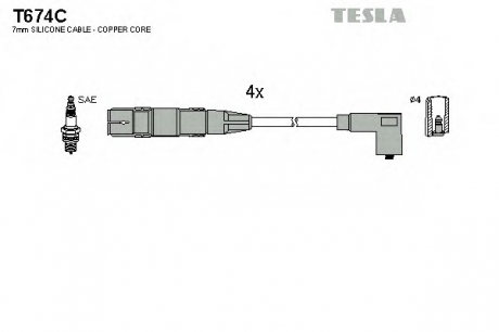 T674C TESLA  Провод высоковольтный AUDI/VW/SKODA/SEAT A3/A4/BORA/POLO/OCTAVIA/LEON 1.6, к-т