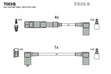 T069B TESLA  Провод высоковольтный MERCEDES W201/W123/W124/W460/W461/W463 2.0/2.3, к-т