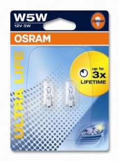2825ULT-02B OSRAM Лампа розжарювання W5W 12V 5W W2,1x9,5d Ultra Life (компл.) (вир-во OSRAM)