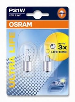 7506ULT-02B OSRAM Лампа накаливания P21W 12V 21W BA15s Ultra Life (компл.) (пр-во OSRAM)