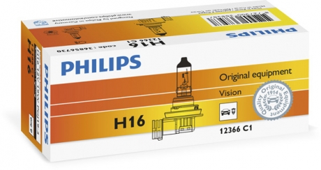 12366C1 PHILIPS Лампа накаливания H16 12V 19W PGJ19-3 STANDARD 3200K (пр-во Philips)