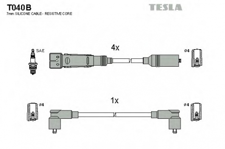 T040B TESLA  Провод высоковольтный VW/SEAT GOLF/PASSAT/IBIZA/TOLEDO 1.8/2.0, к-т
