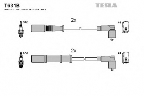 T631B TESLA  Провод высоковольтный FIAT/FORD 500/DOBLO/PANDA/PUNTO 1.2/1.4, к-т