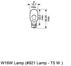 921 OSRAM Лампа допоміжн. освітлення W16W 12V 16W W2,1x9,5d (вир-во OSRAM)