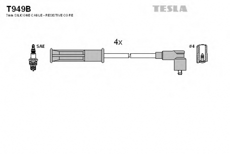 T949B TESLA  Провод высоковольтный RENAULT KANGOO/LAGUNA/MEGANE 1.4/1.6, к-т