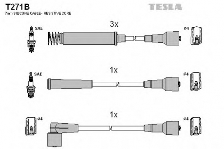 T271B TESLA  Провод высоковольтный OPEL KADETT/VECTRA 1.8/2.0, к-т