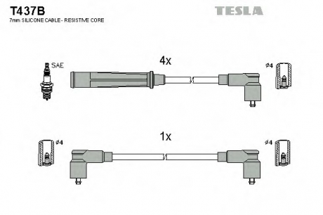 T437B TESLA  Провод высоковольтный BMW E21/E30/E28 1.6/1.8, к-т