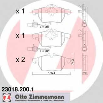 230182001 Otto Zimmermann GmbH Гальмівні колодки перед. Audi A6 1.8-2.8 97- VW Pa
