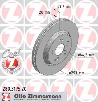 280317520 Otto Zimmermann GmbH Гальмівний диск передній Honda Civic VII/VIII/CR-V