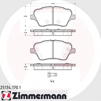 251341701 Otto Zimmermann GmbH Гальмівні колодки перед Ford B-Max/Fiesta 2013-