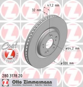 280317820 Otto Zimmermann GmbH Диск гальмівний перед HONDA ACCORD 2.4 08-