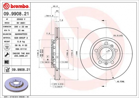 09.9908.21 Brembo Тормозной диск Brembo Painted disk