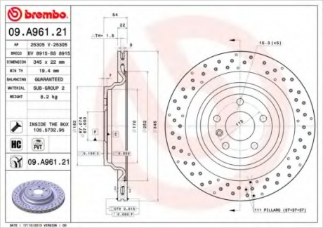 09.A961.21 Brembo Тормозной диск Brembo Painted disk