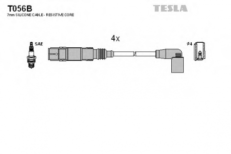 T056B TESLA  Провода высоковольтные, комплект Skoda Roomster 1.2 (10-15),Skoda Roomster praktik 1.2 (10-15) (T056B) TESLA