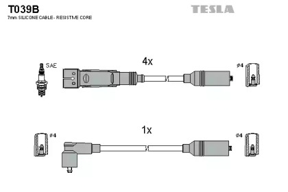 T039B TESLA  Комплект кабелiв запалювання