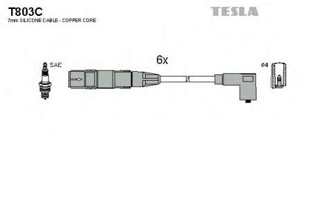 T803C TESLA  Комплект кабелiв запалювання