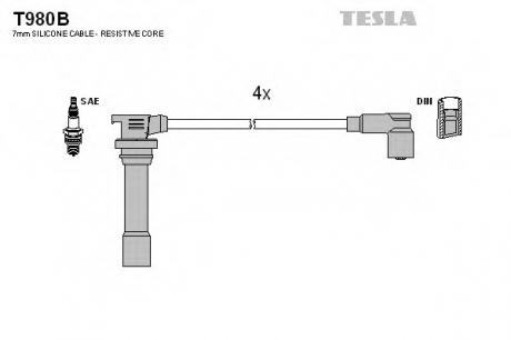 T980B TESLA  Провода высоковольтные, комплект Mazda 323S (94-02) (T980B) TESLA