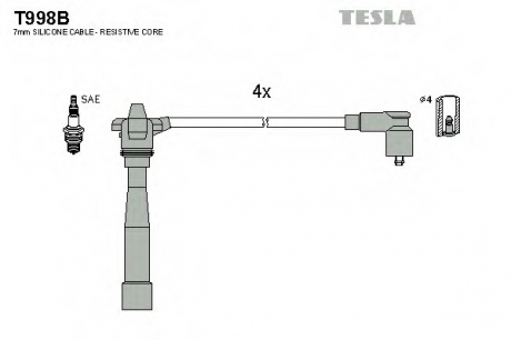 T998B TESLA  Комплект кабелiв запалювання