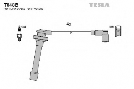 T848B TESLA  Провода высоковольтные, комплект Nissan Primera 1.6 (96-02) (T848B) TESLA