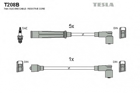 T208B TESLA  Комплект кабелiв запалювання