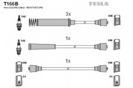 T166B TESLA  Комплект кабелiв запалювання