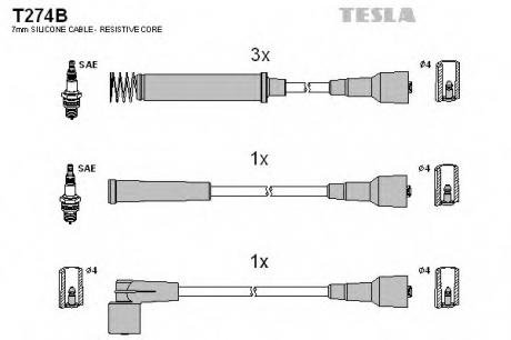 T274B TESLA  Комплект кабелiв запалювання