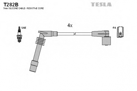 T282B TESLA  Комплект кабелiв запалювання